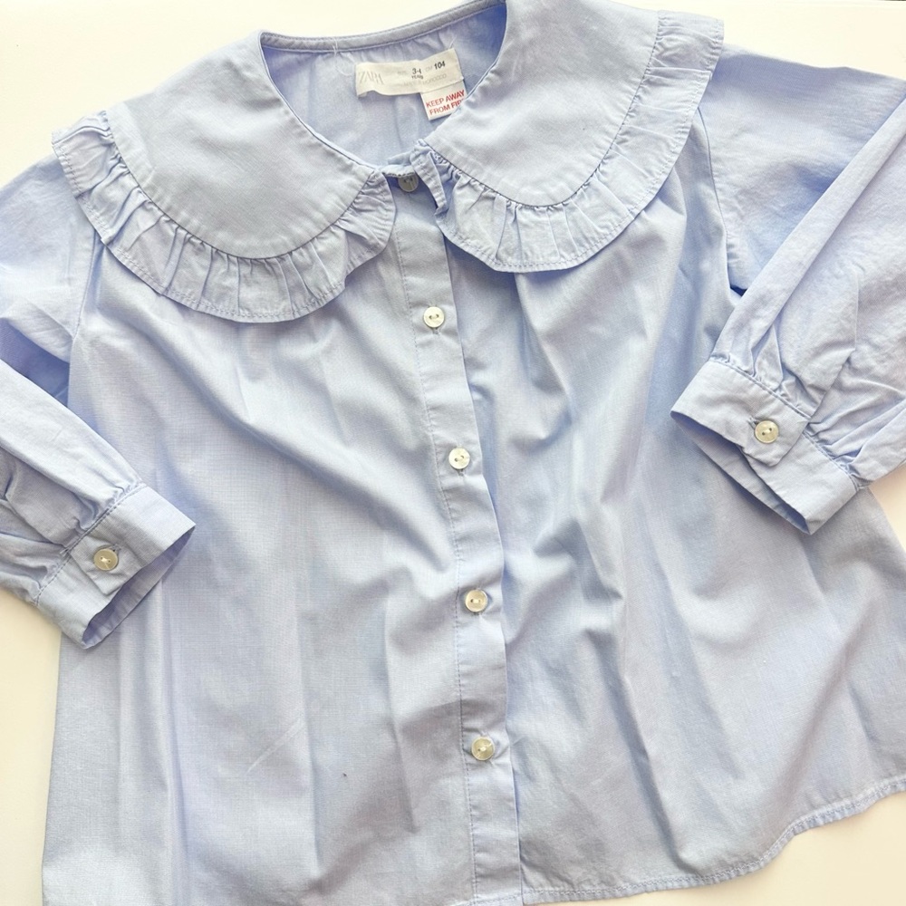 ZARA Kids Light Blue Ruffled Collar Shirt